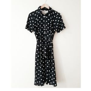 Sandra Darren Polka dots dress with tie NWOT